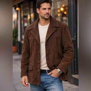 Vintage Brown Faux Suede Sherpa Lined Chore Coat 70s Western / Farm/Rodeo